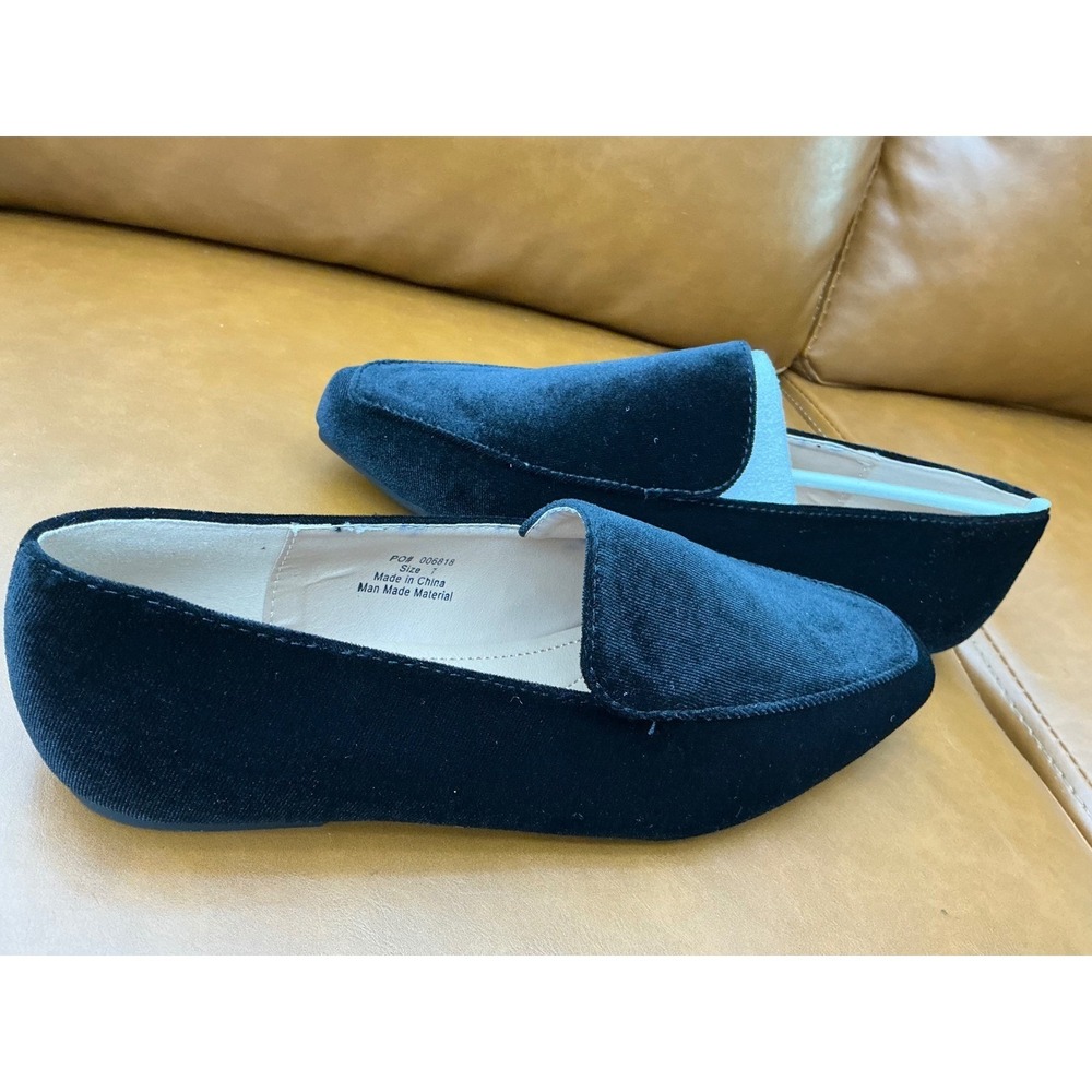 Journee Collection Silas Loafers Womens‎ 7 Black Velvet Square Toe Flat
